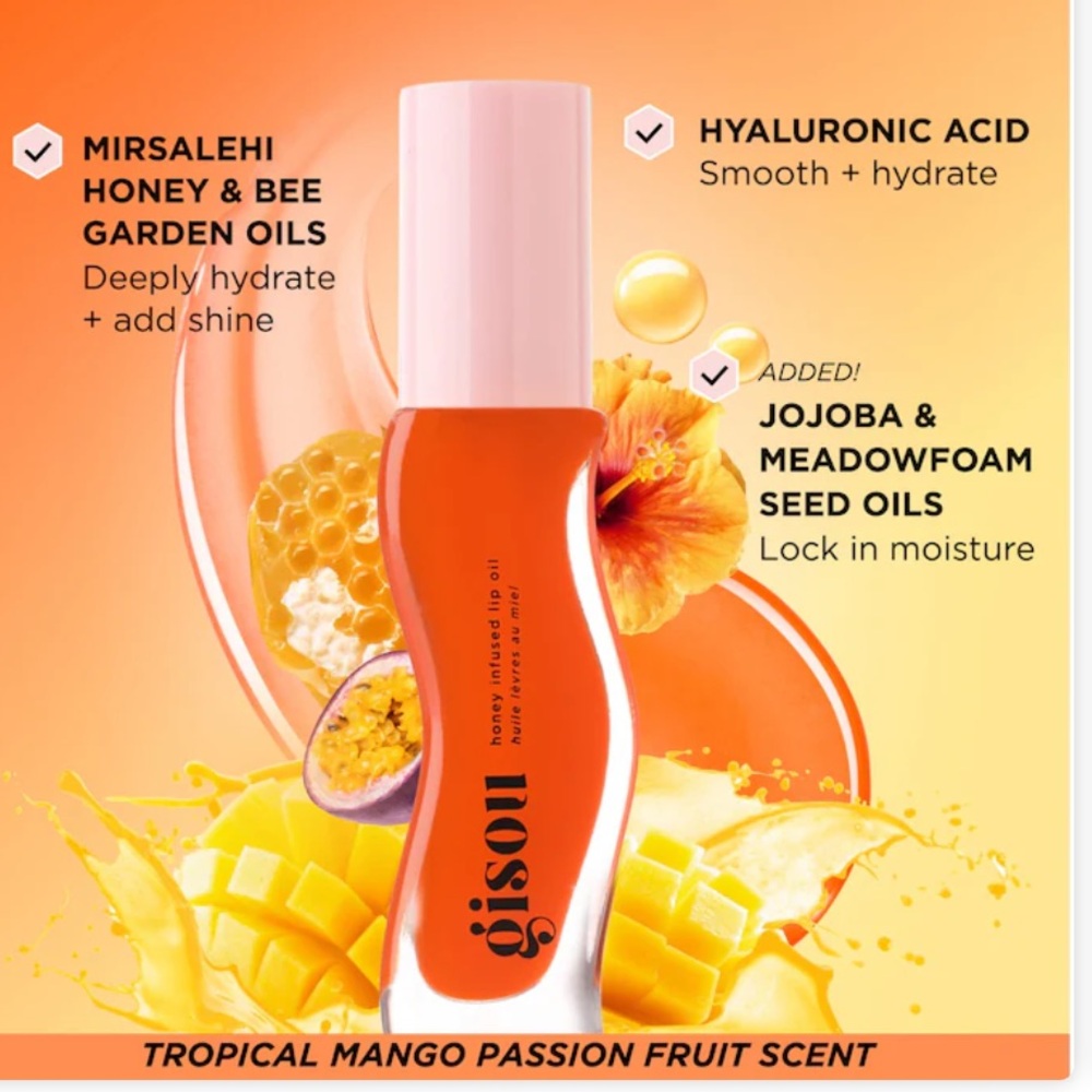 Gisou Honey Infused Lip Oil - mango passion punch lipstick balm makeup cosmetics - Picture 2 of 3